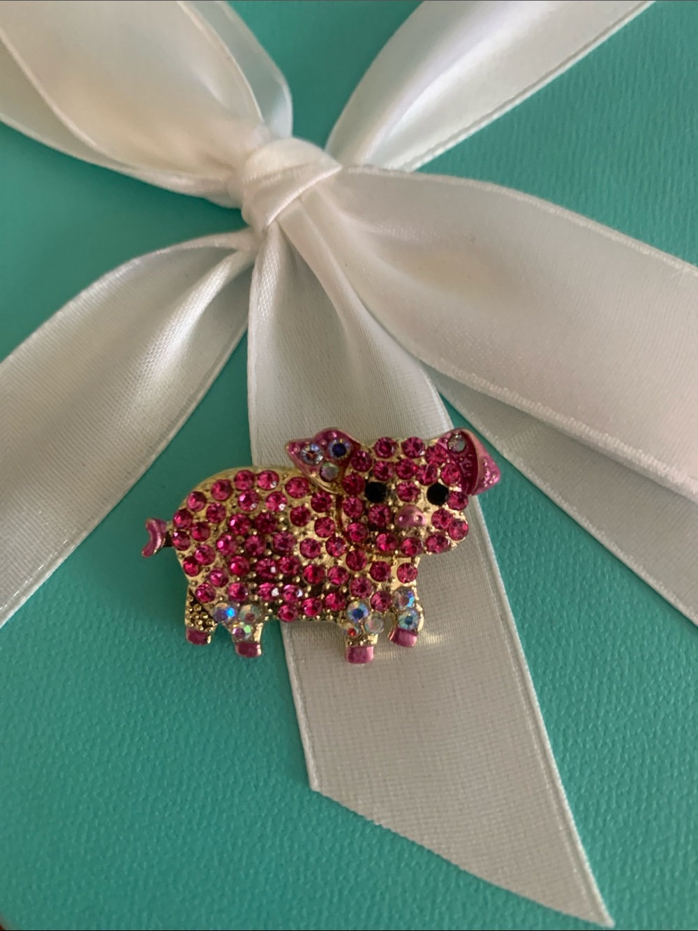 Pink Crystal Pig Brooch -